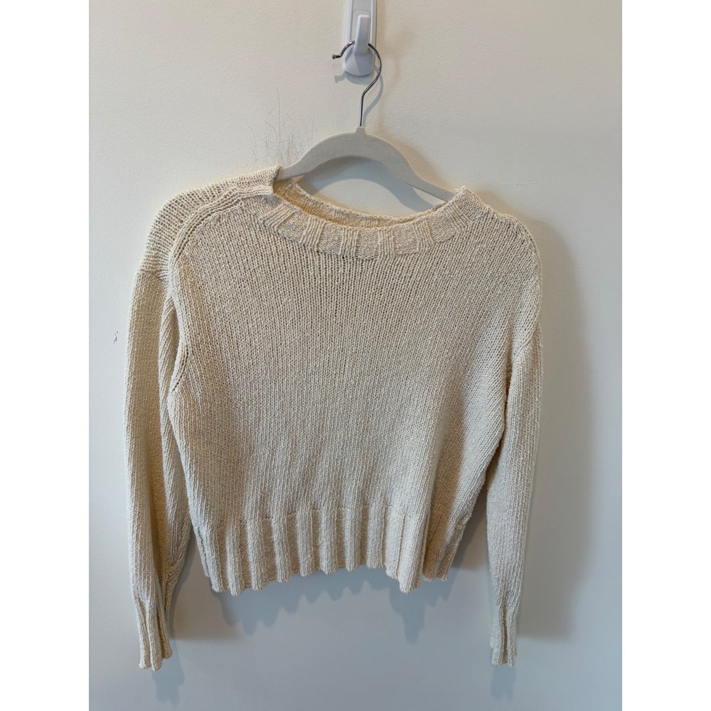 J.Crew Womens XS Cream Cotton Blend Textured Knit Ribbed Crewneck Sweater Ivory
